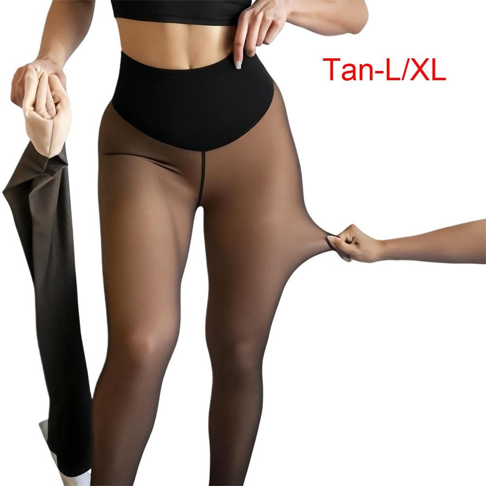 

Compression Band Magic One-Seam Leggings Fleece Lined Bare-Leg Tights Snatch Waist Tights Women Tan-L/XL