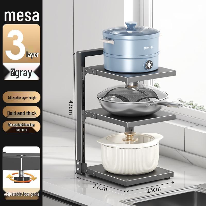 Estante de almacenamiento de ollas y utensilios de cocina de múltiples capas para cocina, organizador de encimera bajo el fregadero, diseño de doble cara