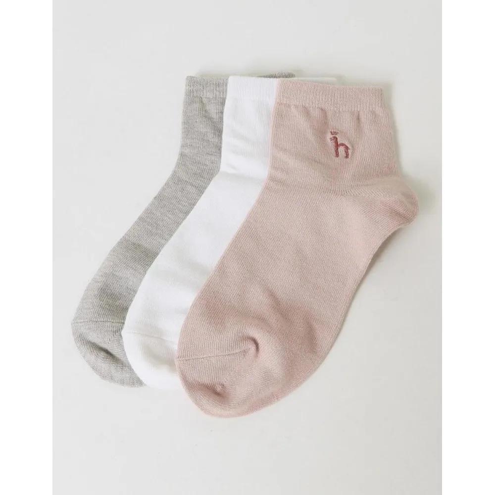 Puppy Embroidery 3-Color Women's Short Ankle Socks 3-Piece Set HISS3F200WT