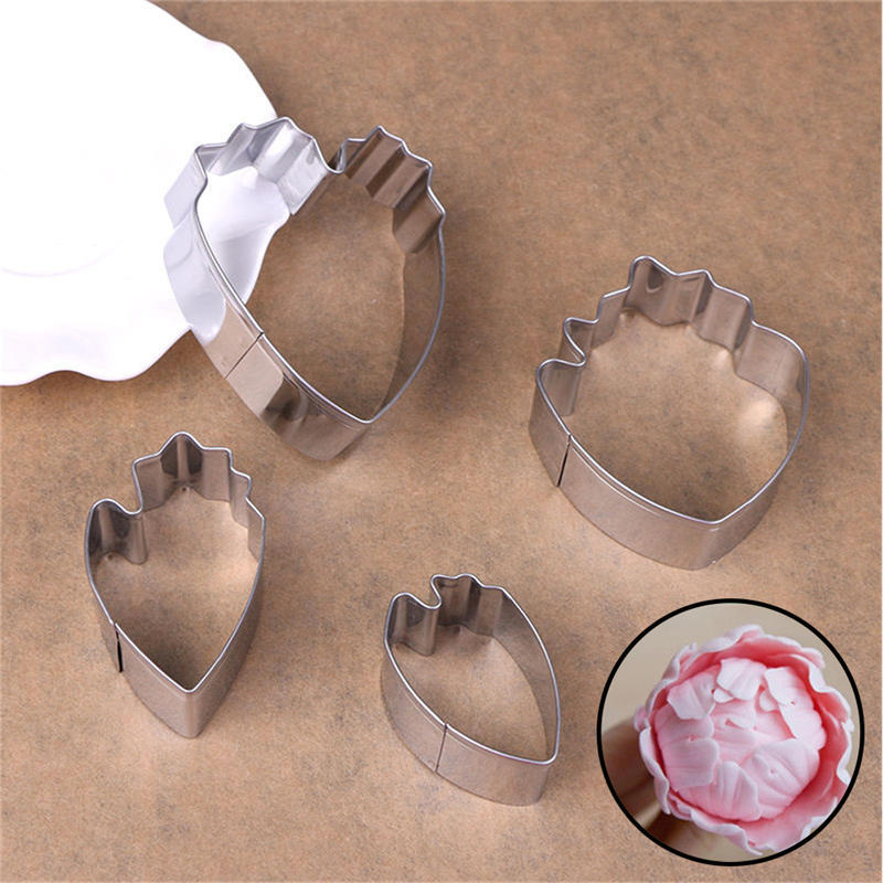 4Pcs Peony Flower Cake Fondant Plunger Cutter Decorating Mold Sugarcraft Baking