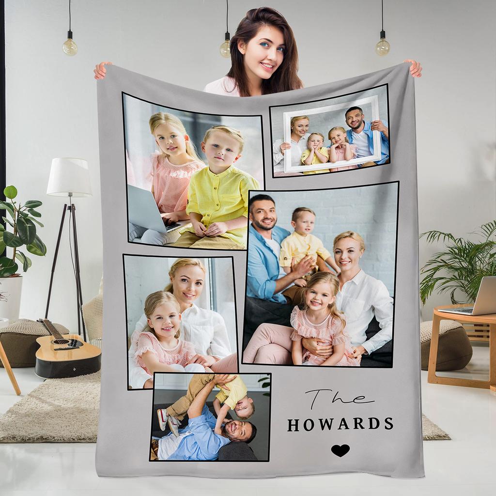 Custom Blanket with Words Picture Collage Customized Blankets,Birthday Souvenir Gifts Personalized Throw Blanket for Father, Mom