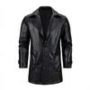 Men's Mid-Length PU Leather Jacket with Suit Collar