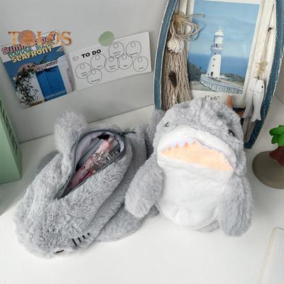 Federmäppchen mit Hai-Motiv, Plüsch, Cartoon-Tier, Bleistifttasche, große Kapazität, Reißverschluss, Make-up-Tasche, Geldbörse für Studenten und Künstler