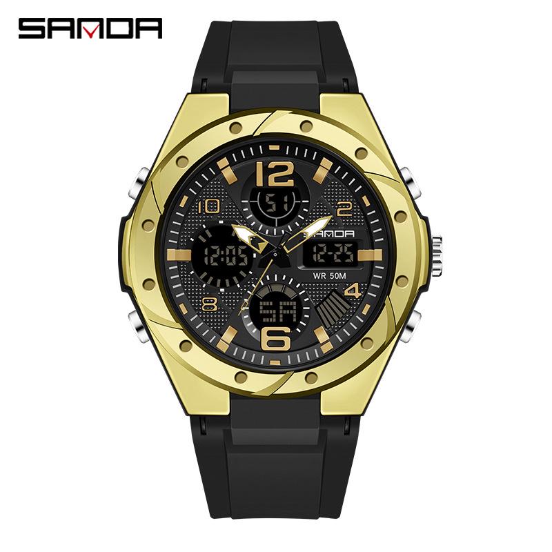Sanda Skull Design Dual Display Waterproof Luminous Men's Student Multifunctional Watch