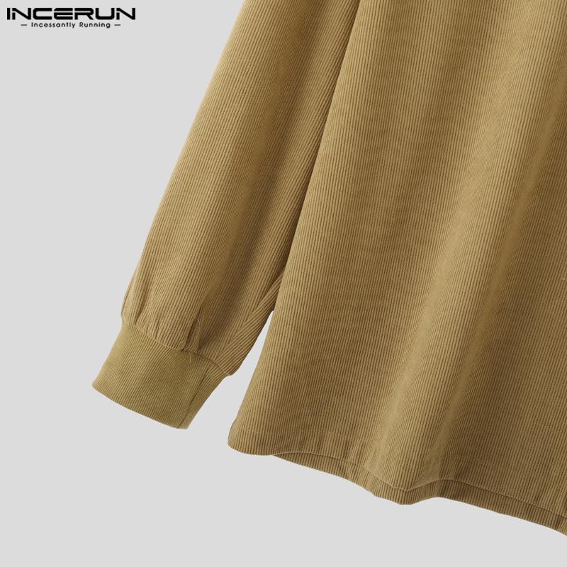 INCERUN Two Pieces Autumn Men Long Sleeve Pullovers Long Pants Casual Corduroy Sets Outfits