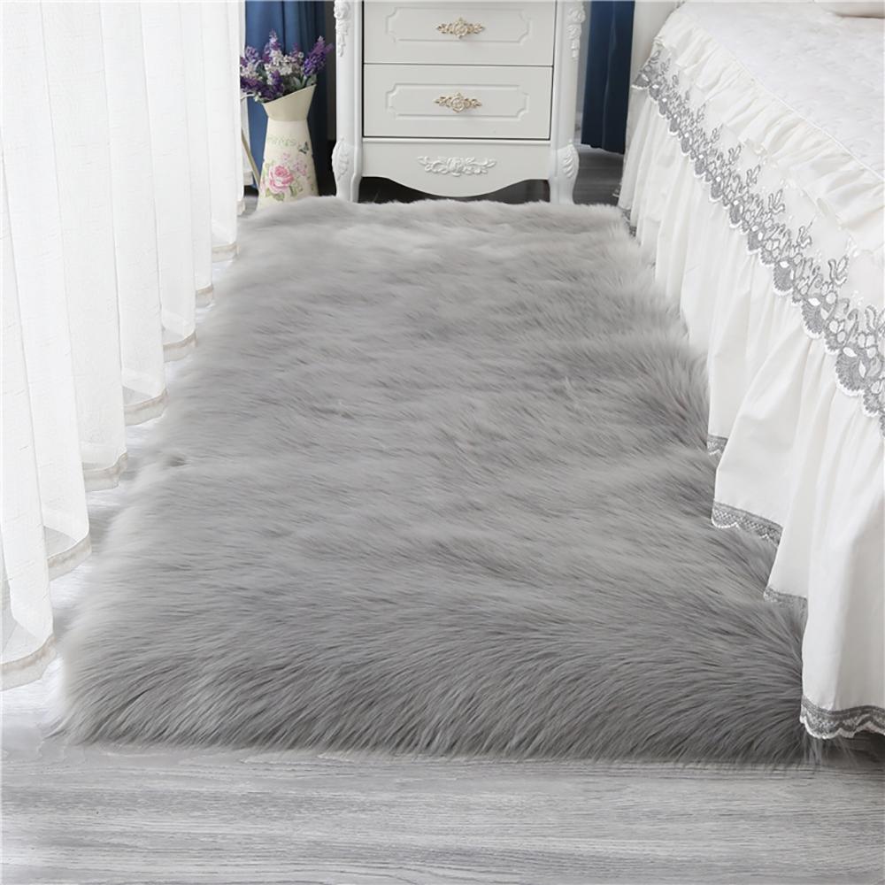 Imitation Wool Rug Artificial Sheepskin Fluffy Plush Carpet for Bedroom Soft Warm Home Decor Children Rugs Living Room Rug White