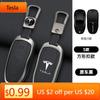 Car Sticker Tesla Zinc Alloy Leather Car Fob Smart Remote Key Case Cover Holder For Tesla Model 3 Model S Model Y Protector Keyc
