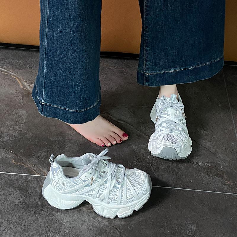 Mesh Platform Dad Shoes Women's Spring New Heightening Breathable Round Head Niche Sports and Leisure Shoes