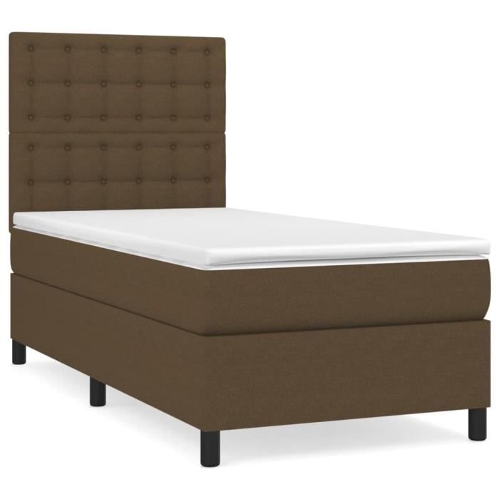 3142076 vidaXL Lit à sommier tapissier avec matelas Marron foncé 100x200 cm