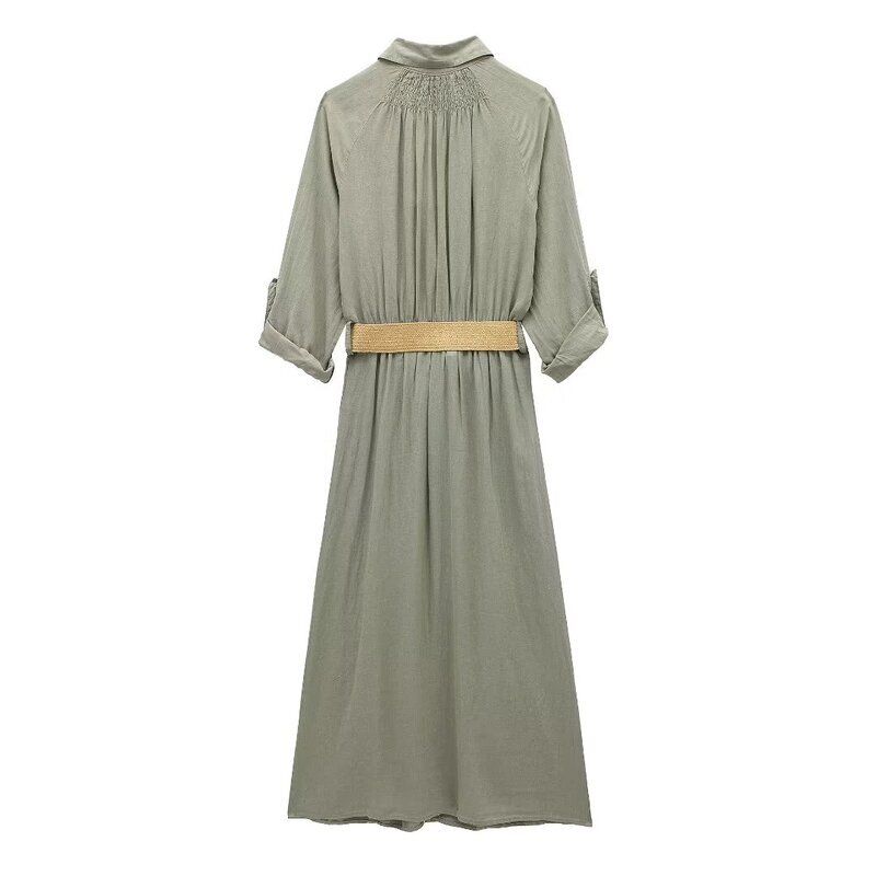 Fashion Style 2024 Summer New Women's Clothing Stylish Jute Belt Shirt Style Dress 8372077