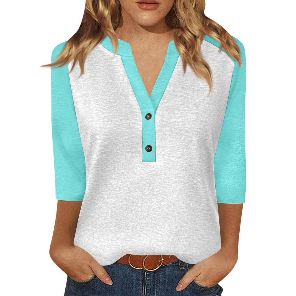 Women's T Shirt Print Button 3/4 Sleeve Daily Weekend Fashion Basic V- Neck Regular Top