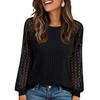 Women's Round Neck Loose Peplum Knit Patchwork Hollow Out Long Sleeve Top