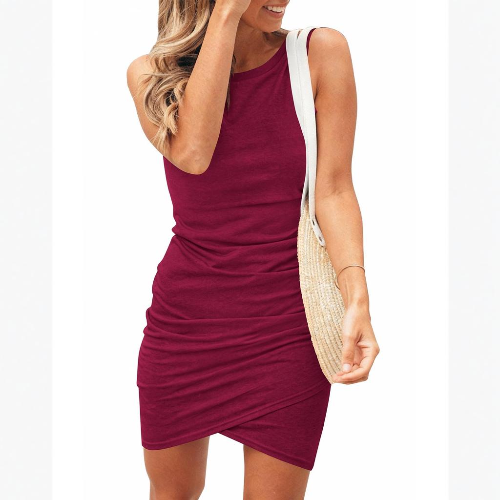 Womens Summer Dresses Sleeveless Ruched Bodycon Mini Dress for Summer Dresses for Women and Vacation Dresses for Women 2026 Beach Dresses for Women