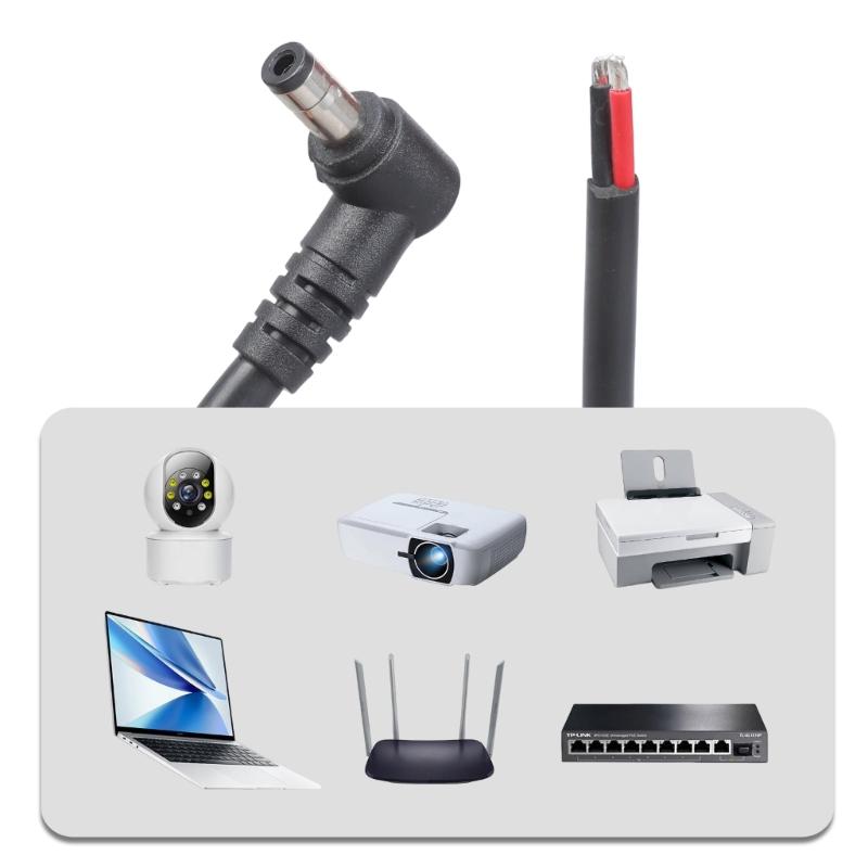 DC5.5mmx2.5mm Right Angle Male Plug Bare End Cable 16AWG Conversion Cord for LED Monitor Cameras Easy Installation