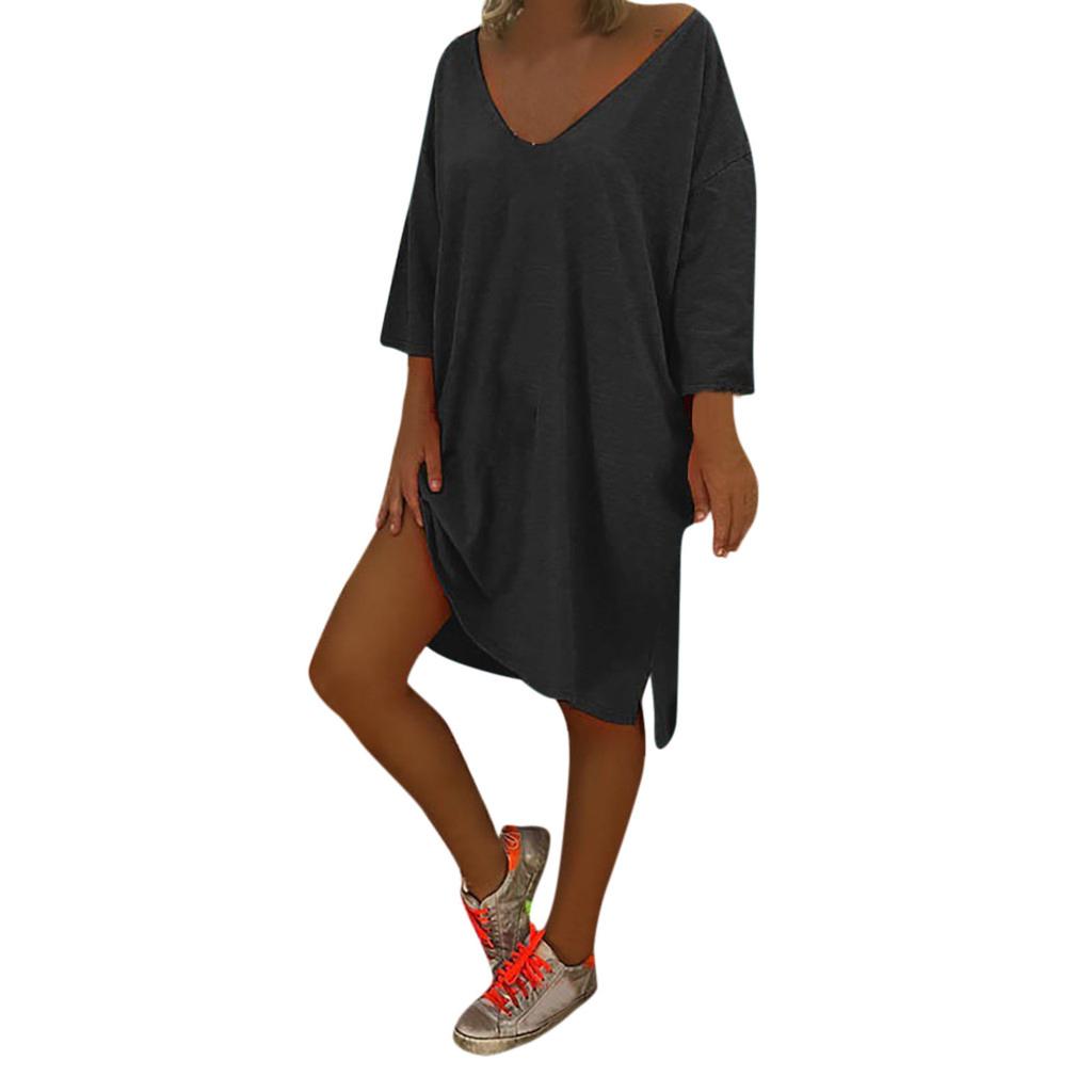 Women V Neck   Beach Cover Plus Size Ladies Baggy Dress