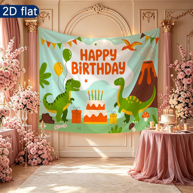 Multicolor Gifts Dinosaur Birthday Party Backdrop, Polyester Banner for Photo Background & Decor