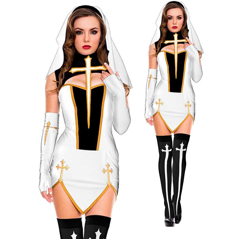 Sexy Lady Jeptiška Superior Kostým Karneval Halloween Kostel Náboženský klášter Cosplay Maškarní společenské šaty