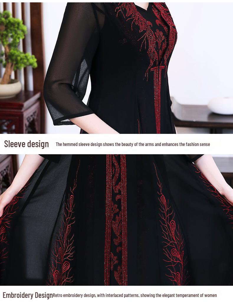 Chiffon Two-Piece Dress for Middle-Aged and Elderly Women - Stylish Mother's Spring/Summer Outfit