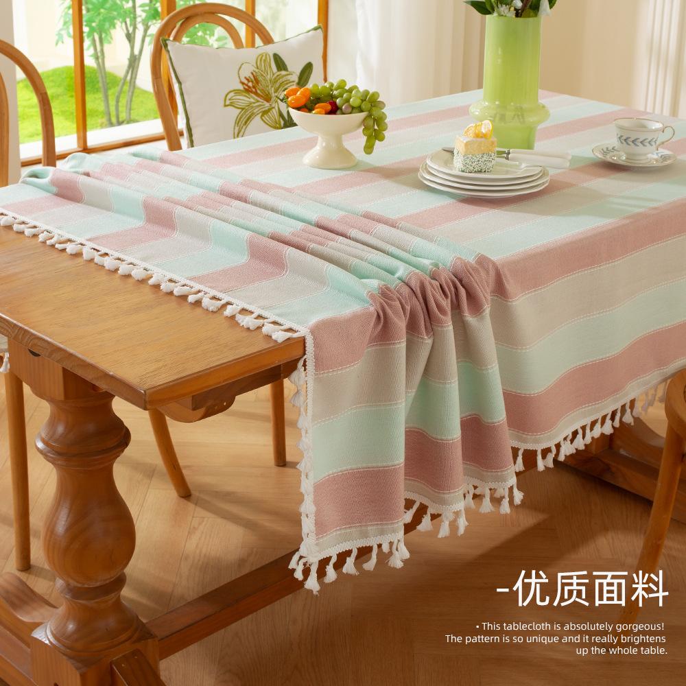 Striped Cotton And Linen Tablecloth, Living Room American Dining Table Mat, Rectangular Coffee Table Tablecloth, Simple, Small And Fresh