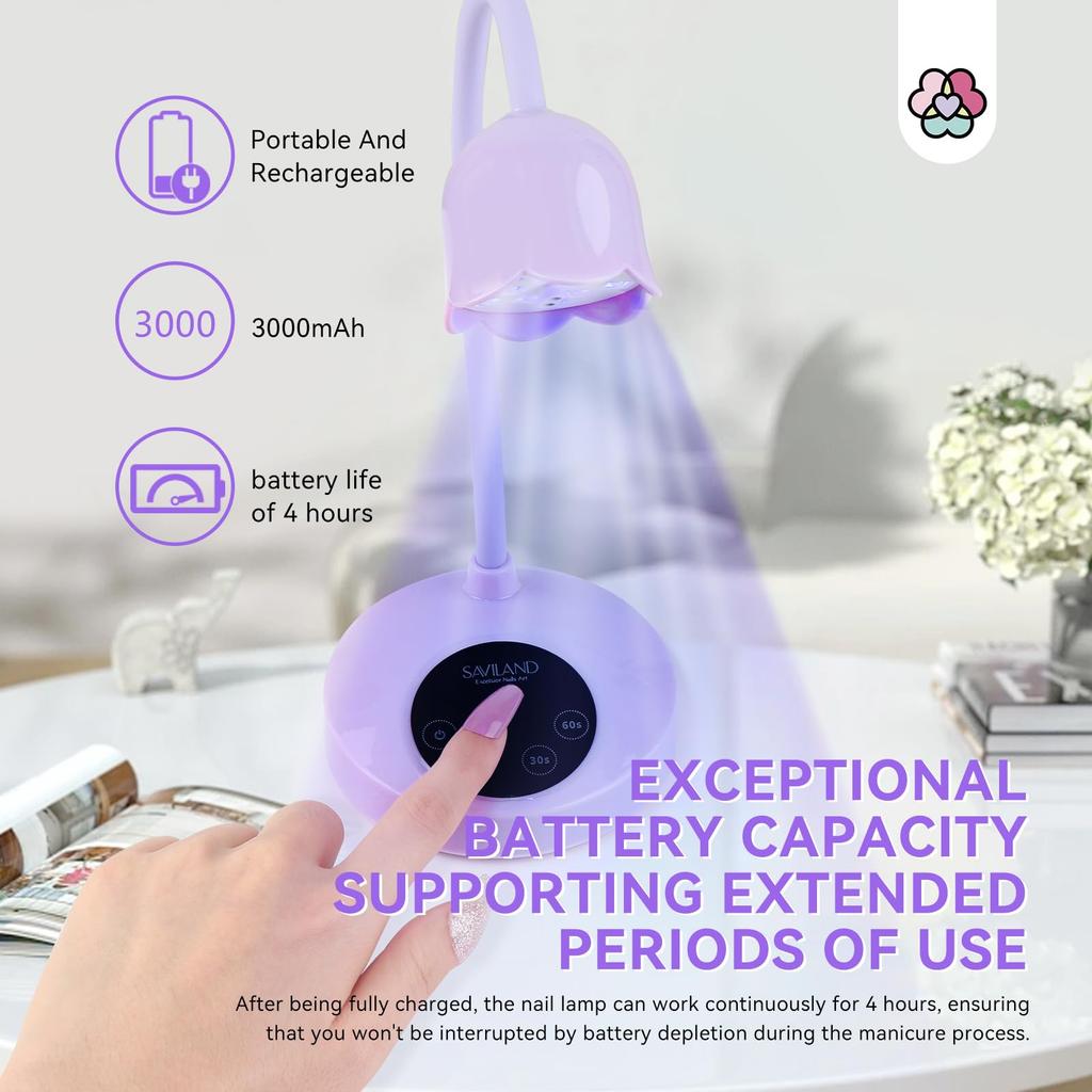 SAVILAND 30W Gel Nail Lamp IntelliSense Nail Lamp Cordless UV Light for Gel Nails Rechargeable LED Flash Curing Gooseneck UV Lamp Gel Nail Quick Dry