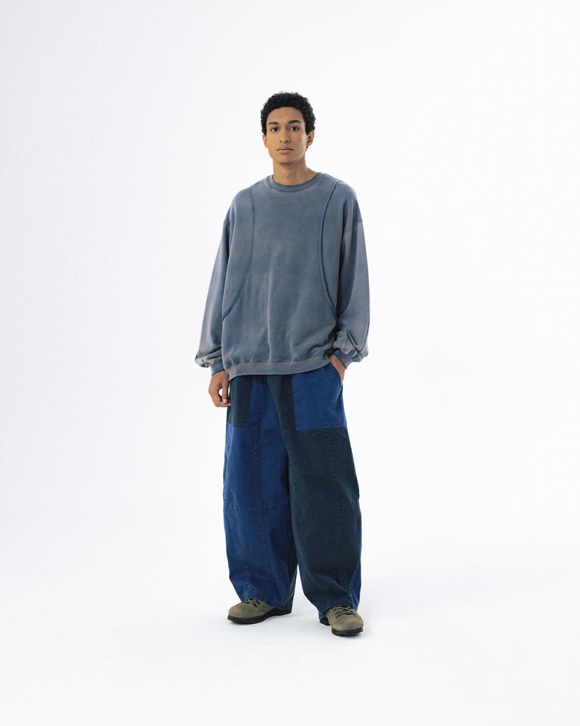 ANGLAN Curved Panel Washed Sweat Shirt - Blue