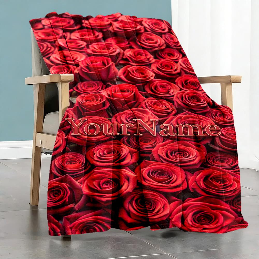 Rose Personalized Text Blanket Lightweight Customizable Blanket Ultra-Soft Versatile for Sofa Couch Chair Livingroom Four Seasons Universal