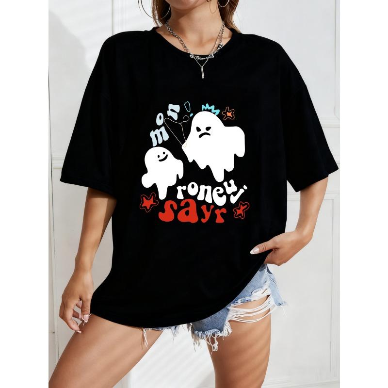 Weißes Oversized T-Shirt mit Ghost And Money Sayr Print für Freizeitkleidung