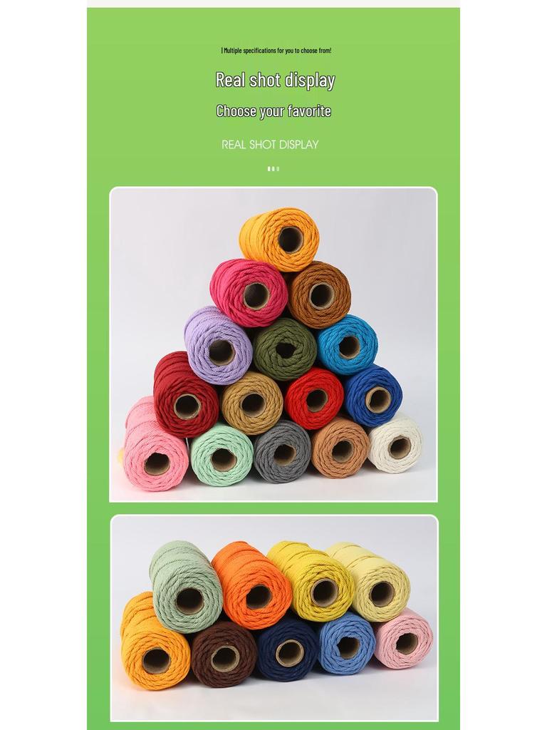 4mm Multi-Strand Macaron Colored Cotton Rope for DIY Tapestry & Decorative Weaving.