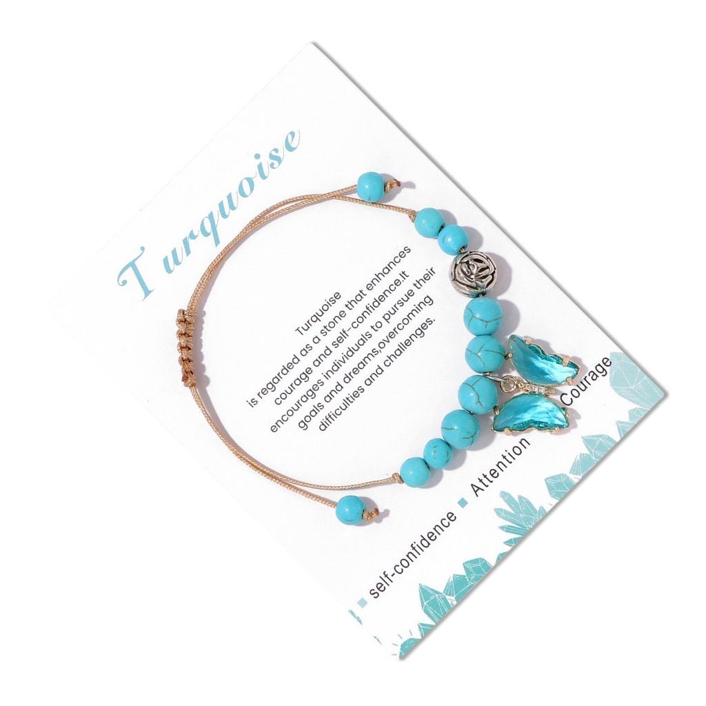 Handmade Butterfly Pendant Bracelet Braided Rope Handchain Adjustable Cord Wristband Natural Stone Bangles Party Jewelry