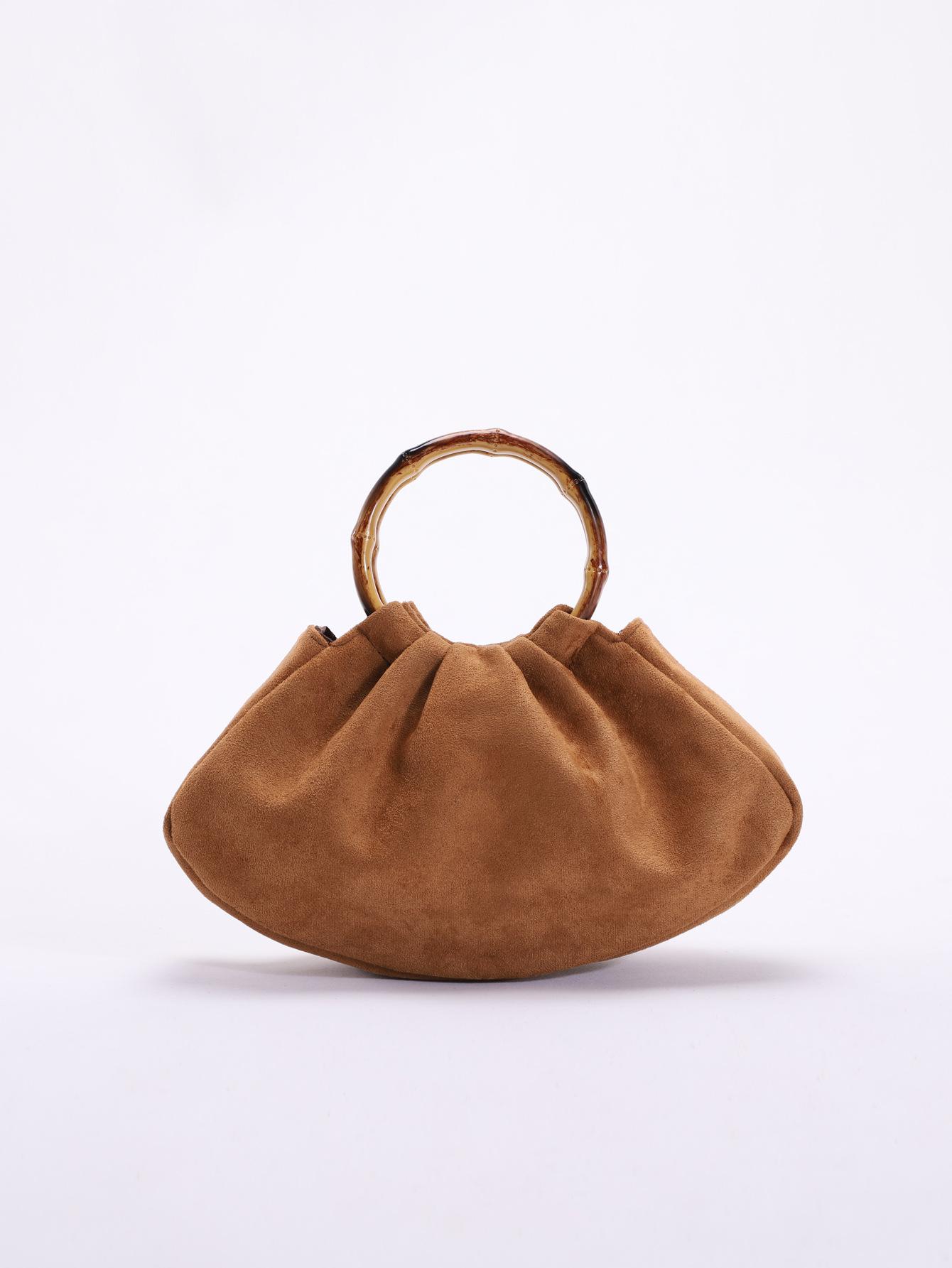 

Vintage Frosted Texture Women s Crossbody Bag New Simple Commuter Handbag Soft Polyester Lining bamboo Shoulder Bag светло-коричневого