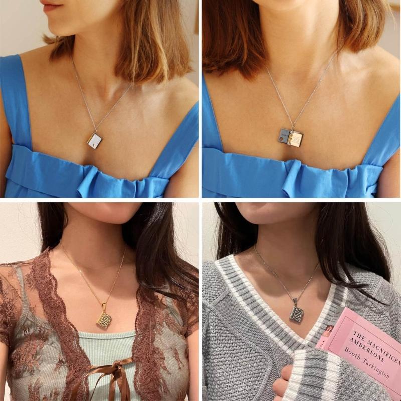 Pusty Otwierany Naszyjnik Książka Stal Nierdzewna Medalion na Zdjęcie Łańcuszek na Szyję dla Mężczyzn Kobiet Prezent dla Pary DIY Akcesoria do Biżuterii