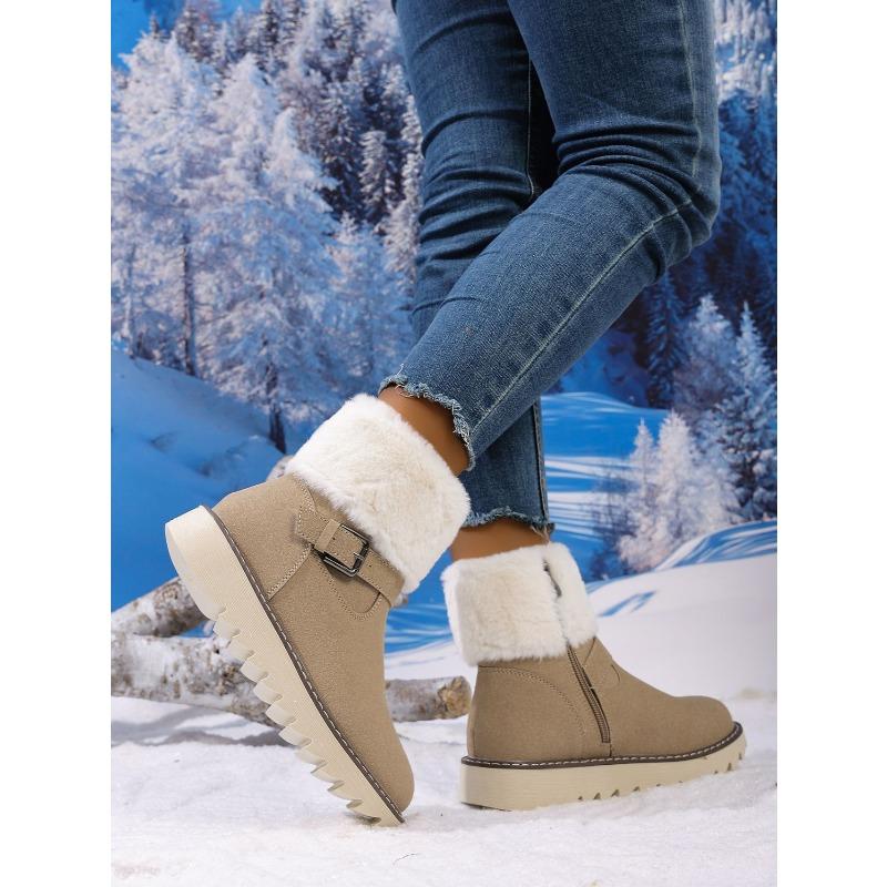 Warm Snow Boots Women's Winter 2025 New Belt Buckle Side Zipper Plus-size Fleece Cotton Shoes