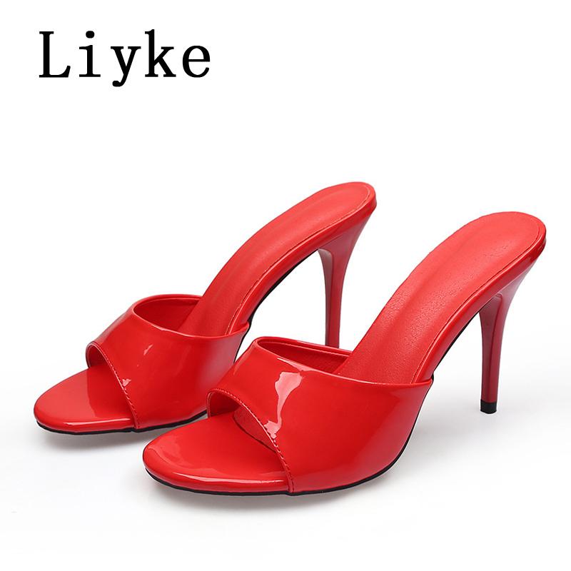 Fashion Liyke Fashion Round Toe Women Thin Heels Slippers Slides Female Mules Sandals Summer Ladies Heeled Slipper Shoes Zapatos Mujer