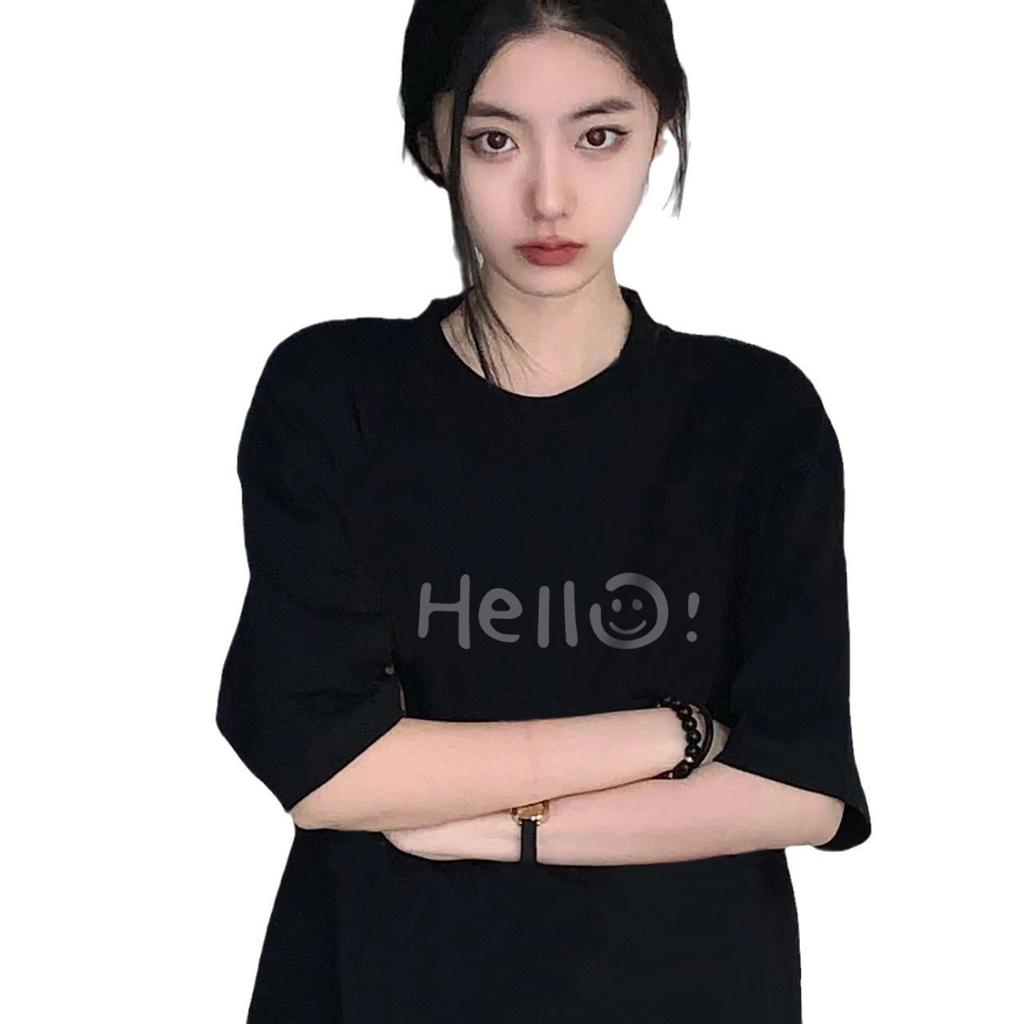 pure cotton black short-sleeved t-shirt women's new student large size loose casual and versatile couple's clothing men's and women's tops