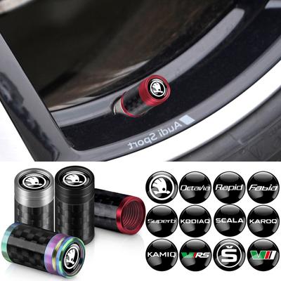 4Pcs Carbon Fiber Car Wheel Tire Valve Stem Air Cap Car Decoration For S VRS VII Rapid Fabia Kamiq Octavia Scala A7 Superb Xknp33