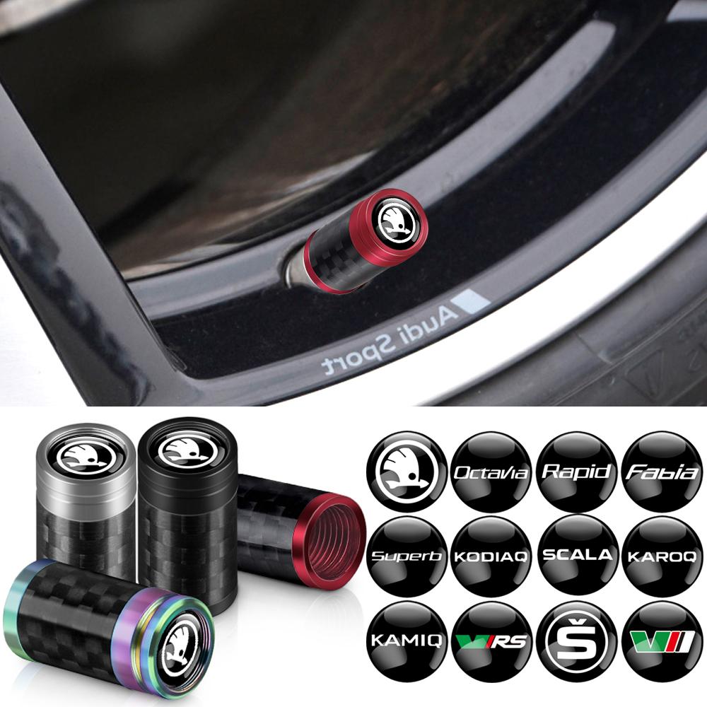 4Pcs Carbon Fiber Car Wheel Tire Valve Stem Air Cap Car Decoration For Skoda S VRS VII Rapid Fabia Scala A7 Superb Kamiq Octavia