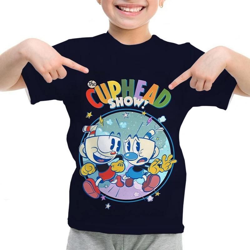 Dětské oblečení Dětské anime tričko Harajuku Kluci Dívky Kreslená trička Potisk Cuphead Mugman Letní topy s krátkým rukávem