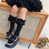 Breathable Cotton Hosiery Socks for Girls Toddler Stretchy Knee High Socks Puff Edge Lace Bows Socks for Autumn Spring