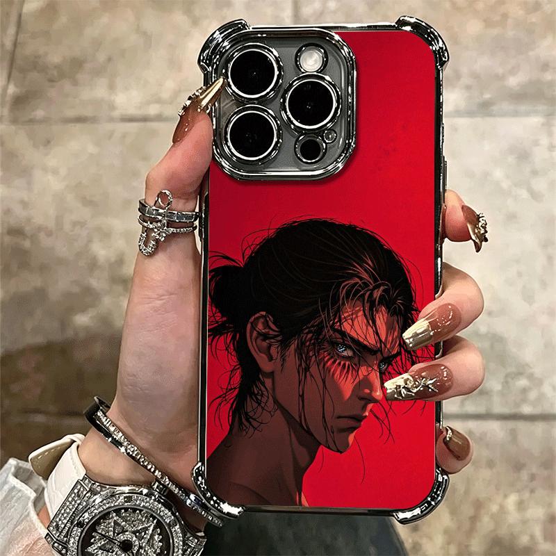 A-Attack On T-Titan Eren Yeager Plating Phone Case For Iphone 16 17 Pro Max Air 16E 14 15 Plus 12 13 Mini Anti-Fall Airabag Cove