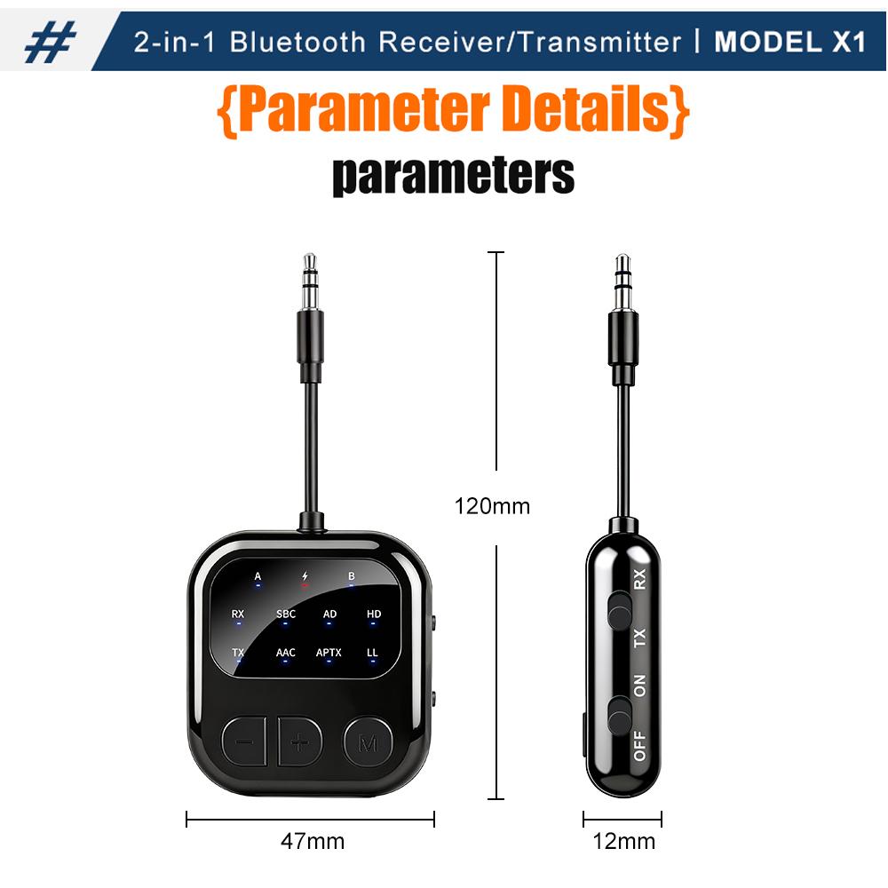 3.5mm AUX LCD Car Bluetooth 6.0 Audio Receiver & Transmitter Adapter 2 in 1,aptX-Adaptive/HD/LL AAC Low Latency HIFI Wireless Audio Adapter for PC TV