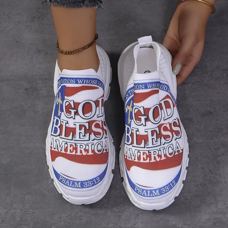 Autumn Prints Platform Sneakers for Women Plus Size Breathable Mesh White Sneakers Woman Slip On Thickbottom Vulcanized Shoes
