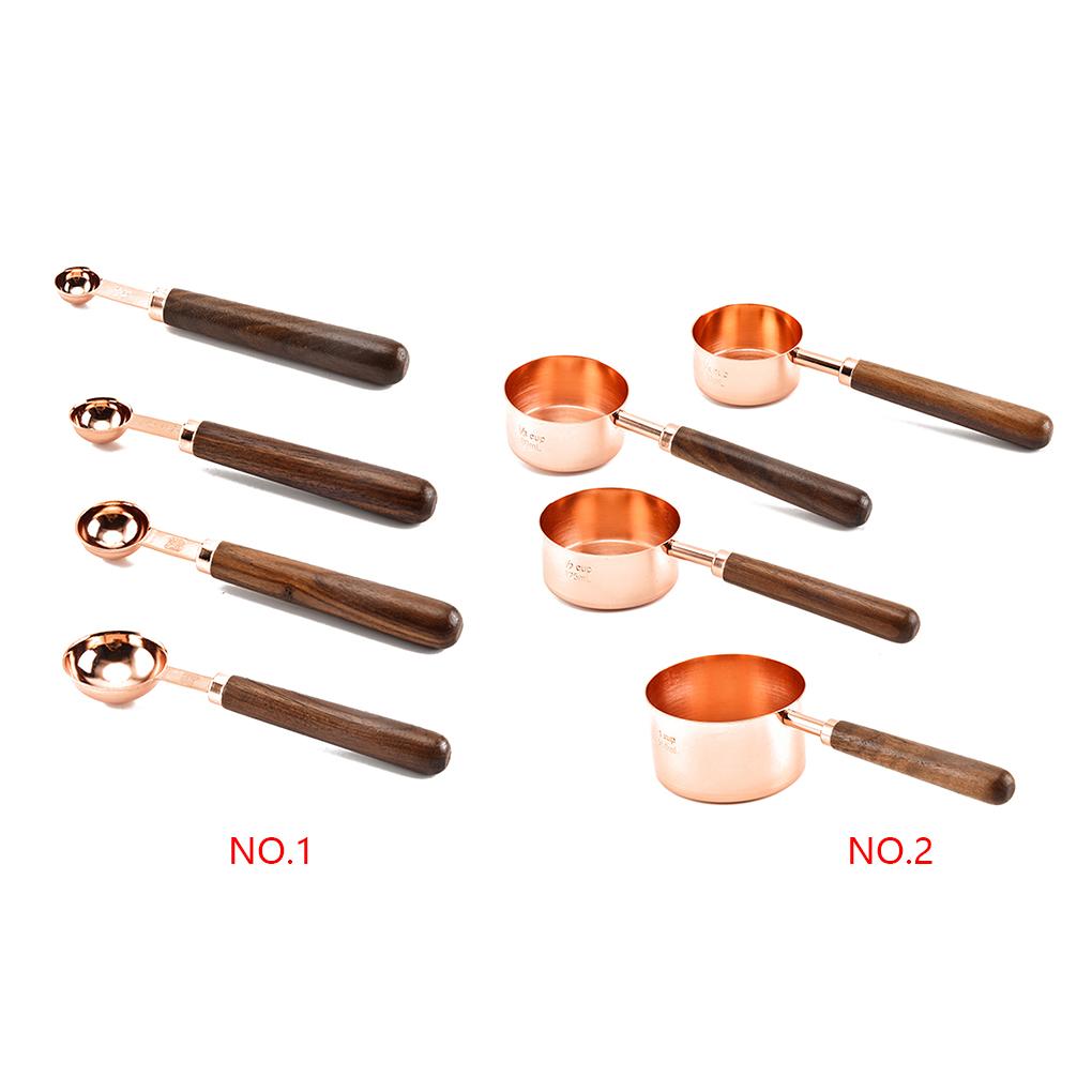 4pcs Liquid Ingredients Measuring Spoons Cups Walnut Handle Portable Bartending Gadgets