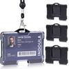 4 Pack Horizontal Badge Holder,ID/Card Badge Holder with Lanyard and 4 Cards Slot, Black.