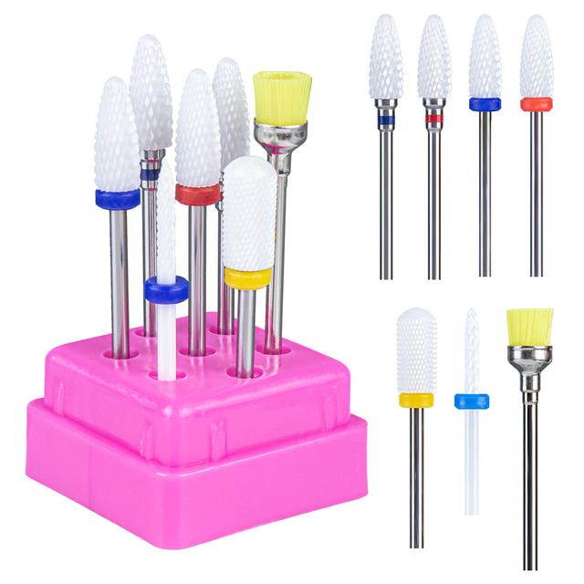 7pcs Ceramic Nail Drill Bits Set Milling Cutter for Manicure Machine Accessories Rotary Burrs Pedicure Cutter for Remove Gel Bit