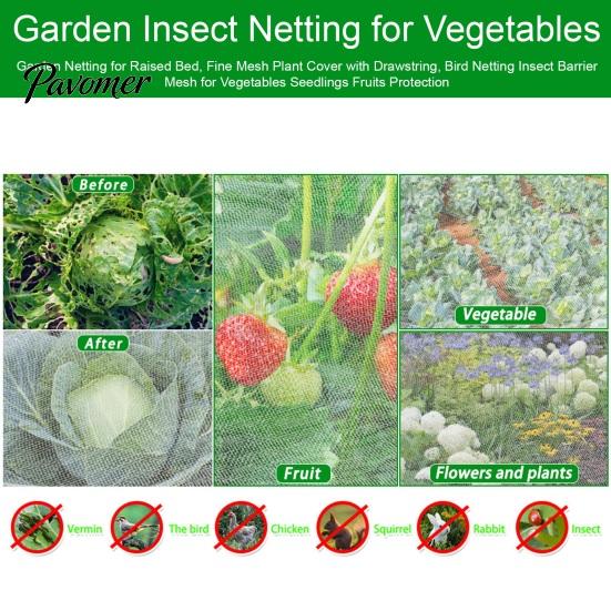 Outdoor Plant Safety Barrier Garden Netting for Raised Bed, Fine Mesh Cover with Drawstring, Breathable Greenhouse Bird Insect Vegetables Seedlings