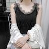 Women Spring Summer Curly Beads Lace V Neck Knit Camisole Sleeveless Diamond Outer Wear Tank Tops