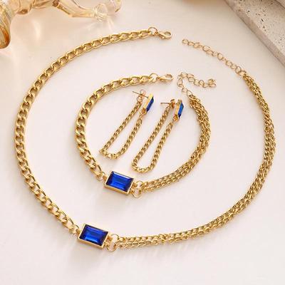 Collana con Doppia Catena in Zircone Moda Euro-Americana per Donna - Set di Gioielli Quadrato All-Match di Lusso Leggero