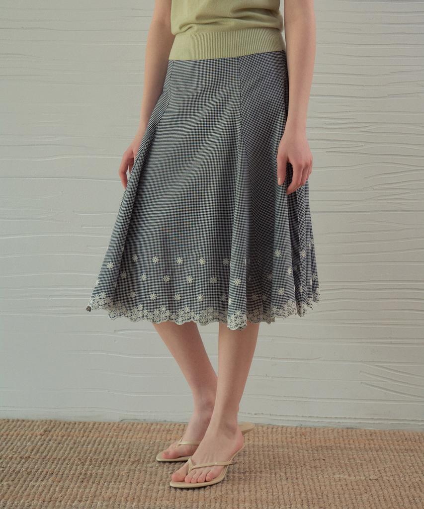 Aueonoseuteljia Prairie Flower Check Embroidered Skirt_Black(Ob6Sk07)