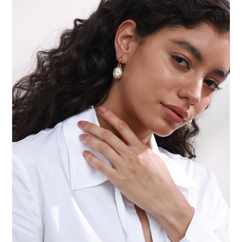 Yhpup Baroque Imitation Pearls Drop Dangle Earrings for Women Stainless Steel Golden Fashion Daily Charm Ear Jewelry Recommend