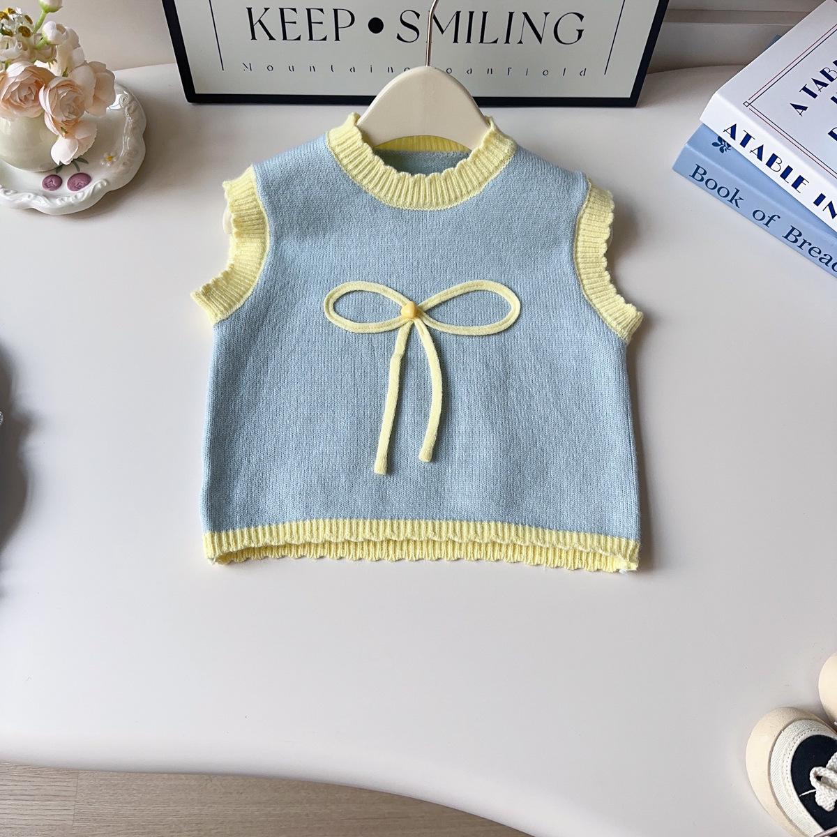 Girls Korean Style Sweater Vest with Sweet Bow - Spring/Autumn Collection CCB007 Size 110 синий